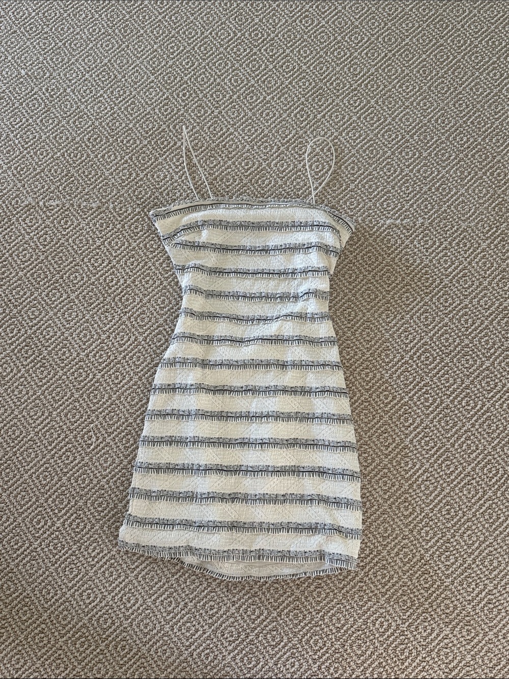 fab'rik White and Navy Stripe Spaghetti Strap Mini Dress